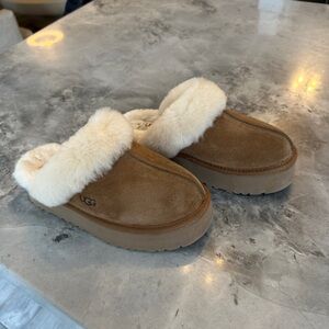 UGG Tan and Cream Shearling Mules